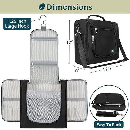 PAVILIA Extra Large Toiletry Bag Travel Bag for Women Men, Hanging Cosmetic Organizer, Water Resistant Makeup Bag for Accessories Toiletries, Travel Essentials Kit (Black)