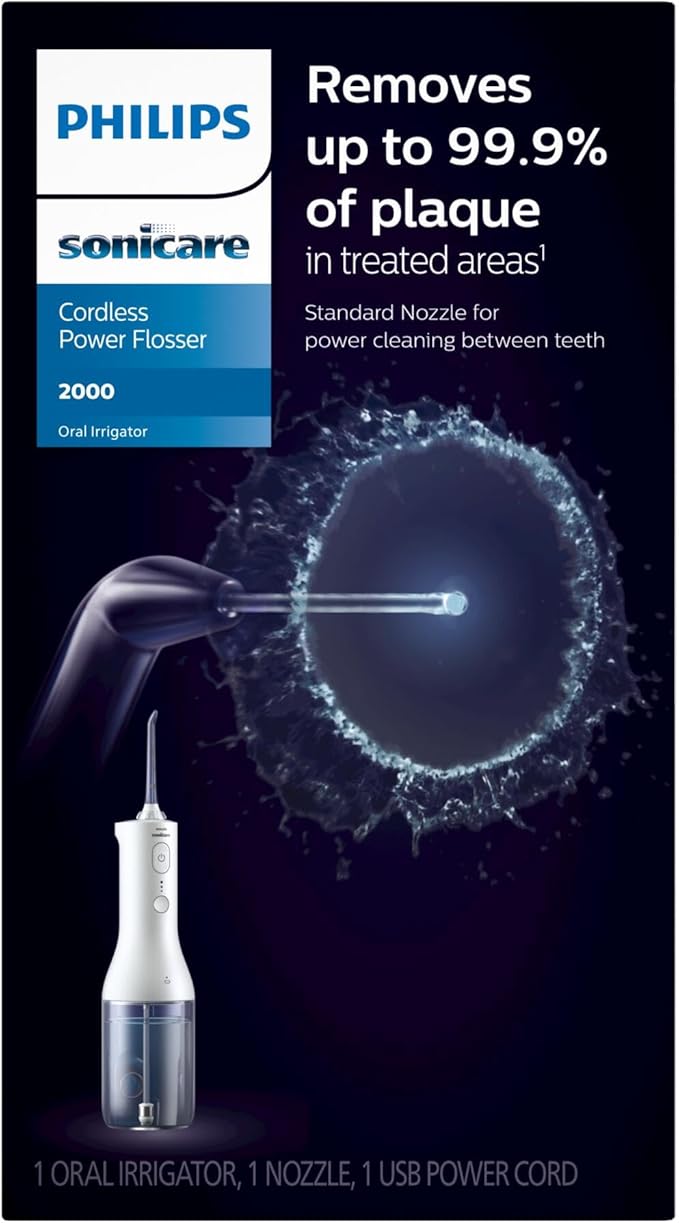 Philips Sonicare Water Flosser Cordless – Rechargeable Power Dental Waterflosser for Teeth, Portable Oral Irrigator with 3 Intensity Settings, 360° Rotating Nozzle – (White)