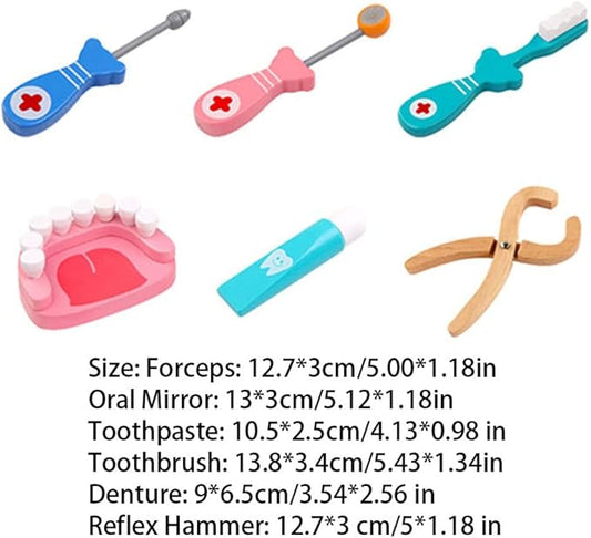 Wooden Dentist Toy Kit Pretend Play Teeth Tools Educational Doctor Role Play Set for Kids 6PCS Dentist Simulation Toy Educational for Boys Girls Early Learning