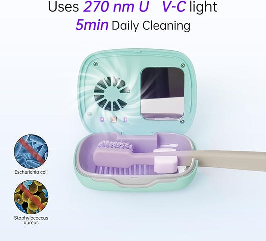 Toothbrush Holder, Toothbrush Cleaner Case, Portable USB Charging Toothbrush Cover with U V-C Light, Travel Toothbrush Holder (Green-Fan)
