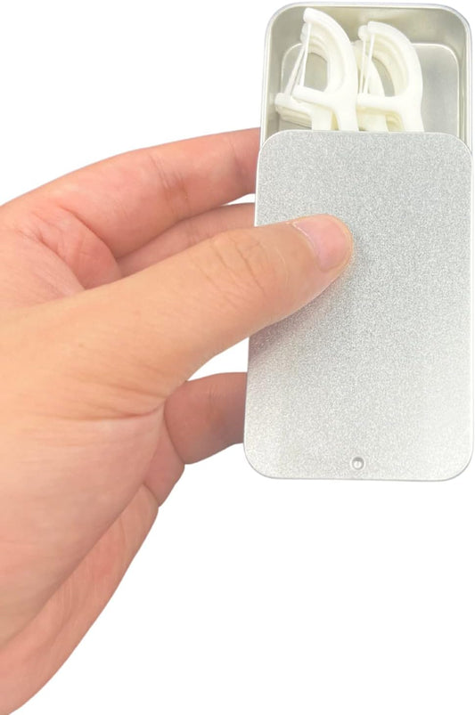 2Pack Dental Floss Case - Portable Travel Dispenser for 24 Adult Floss Picks (Silver)