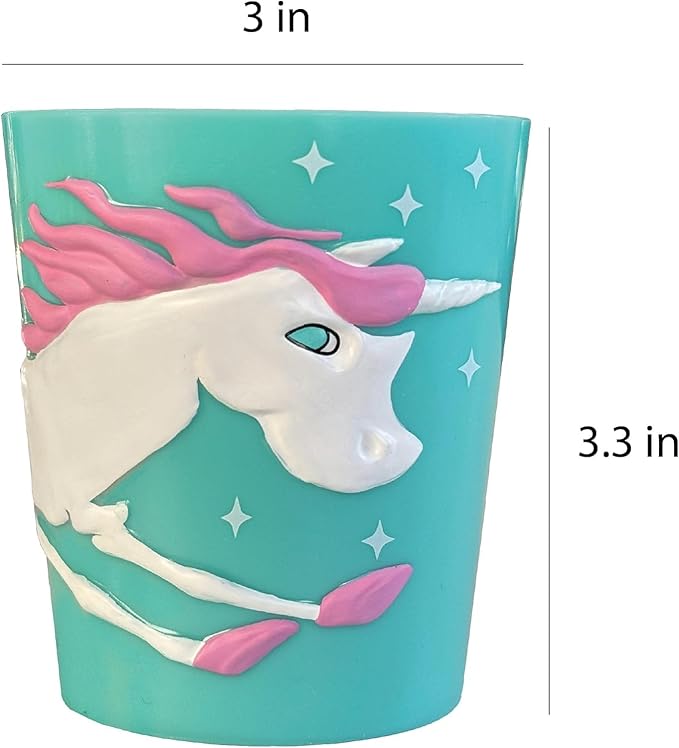 Lily's Home 3D Unicorn Tumbler for Kids, Fun Novelty Reusable Toddler and Kids Cup, Bathroom Rinse Cup, BPA-Free Plastic, Ideal for Kids 3-6, Unbreakable and Shutterproof.(2, Unicorn) 10 Ounce