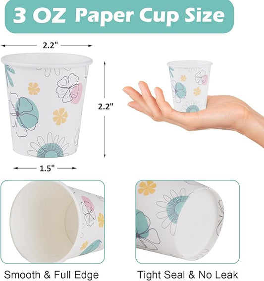 Lamosi 3 oz Bathroom Paper Cups 300 Pack, Floral Disposable Small Mouthwash Drinking Cup for Water, Coffee, Sample, Tasting and Dessert