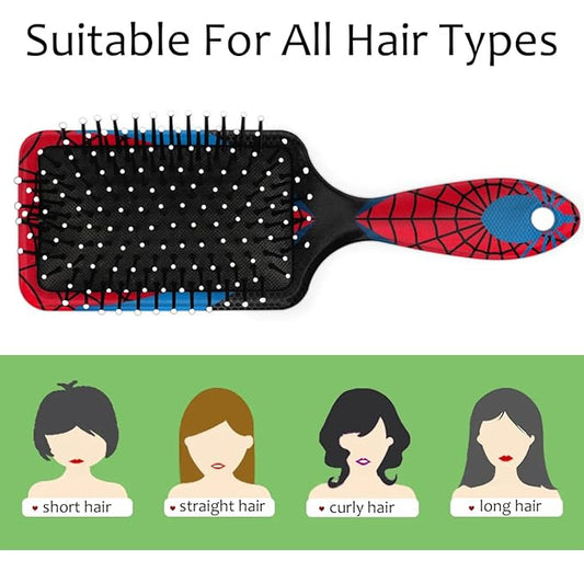 Kids Hair Brush for Boys Girls Toddler - Red Blue Spider Web Detangler Hairbrush for Wet Dry Thin Long Curly Hair Pain-Free Comb Glide Through Tangles with Ease and Massage Scalp