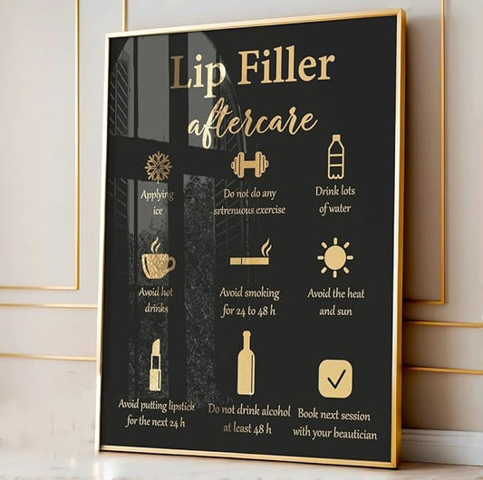 Lip Procedures Wall Art 3 Pieces Lip Fil-ler Poster Lip Inje-ction Treatment Prints Canvas Painting Framed Artwork for Beauty Salon Med Spa Decoration with Inner Frame