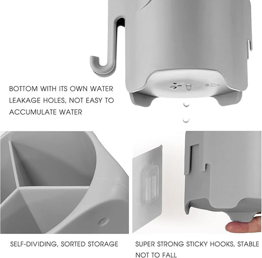 Kids Toothbrush Holder, Cute Elephant Toothbrush Holders for Toddler, Toothbrush Toothpaste Holder for Bathroom, Toothbrush Organizer with 3 Slots and a Hook, Grey