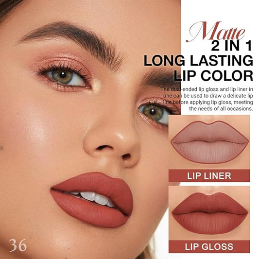 1Pcs 2 in 1 Reddish Brown Matte Lip Liner and Liquid Lipstick Stain Makeup Set for women, Long Lasting Smudge Proof Lip Tint Matte Finish Lip Gloss for All-Day Color Hold Easy to Use 36#