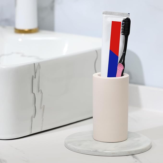 2Pcs Diatomite Toothbrush Holder for Bathroom Sink, Countertop Organizer, Quick Dry Stand Cup for Toothpaste, Razors, Makeup Brushes - Water-Absorbent & Quick-Drying (Beige, Height 4.3")