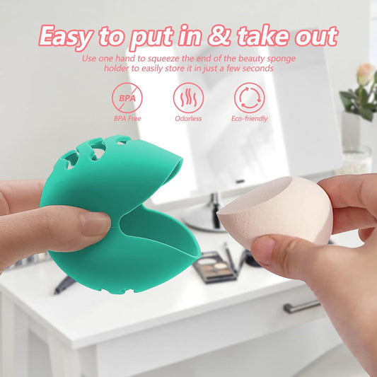 Makeup Sponge Holder,Travel Make up Sponges Organizer,Silicone Shatterproof Make Up Sponge Case,Breathable makeup sponge case, suitable for business or travel(Green)