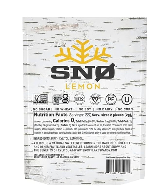 Lemon KETO Xylitol Candy Chips - SNØ 1.5oz Tin - Sugar-Free Candy With Only 2 Ingredients | Low Carbs, Diabetic-Friendly, Non-GMO, Vegan, GF & Kosher | Purest candy in the world!