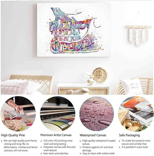 Watercolor Framed Art,Dentist Art Watercolor Print Teeth Tooth Art Dental Clinic Decor Art Dentistry Office Graduaiton Dentist Poster Gift~-12"X18" Canvas Print With Frame