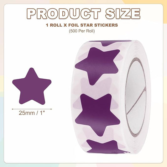 PATIKIL Star Stickers Roll 1 Inch(25mm), 500pcs Reusable Self-Adhesive Star Labels for Reward Behavior Chart Teachers Business Decorating Wedding DIY Crafts, Purple