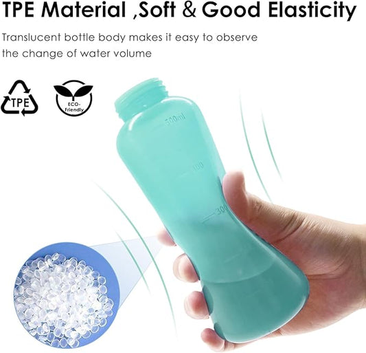 RUFCRIL Peri Bottle, Portable Travel Bidet with Bag, TPE Material Can Be Boiled, 17oz/500ml with 2 Sealing Rings,Essentials for Postpartum Perineal Care,Feminine Cleansing,and Baby(Green)