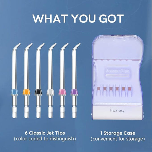 Replacement Tips for Waterpik Water Flosser Waterpik' Replacement Parts, Storage Case & AquaFlosser 6 Tips (6 Classic Jet Tips)