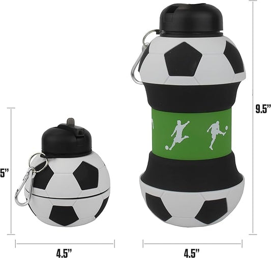 Maccabi Art Clip-On Collapsible 1 Liter, 34 oz. size BPA-Free Silicone Soccer Ball Large Water Bottle for Kids