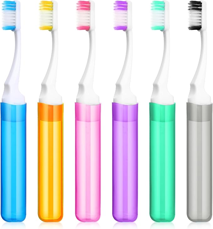 6 Pack Kid Toothbrush, Kids Travel Toothbrush with Case, Soft Bristles Mini Portable for Camping, School, Business Trip & Hiking, 6 Colors