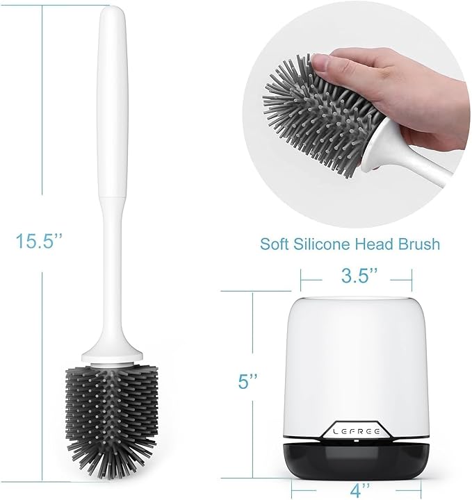 Lefree Silicone Toilet Brush and Holder Set with Ventilated Holder, Floor Standing & Wall Mounted Toilet Scrubber