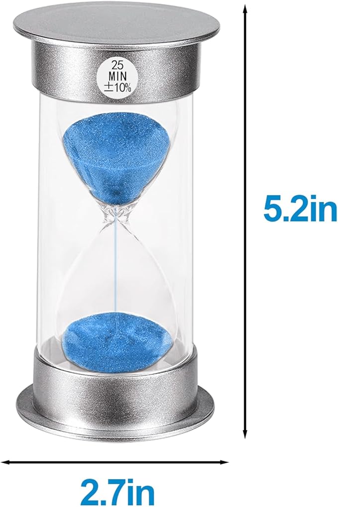 SuLiao Hourglass Sand Timer 25 Minutes:Silver Plastic Sand Clock 25 Min,Acrylic Unbreakable Sand Watch,Colorful Hour Glass for Kids, Games, Classroom, Kitchen, Decorative