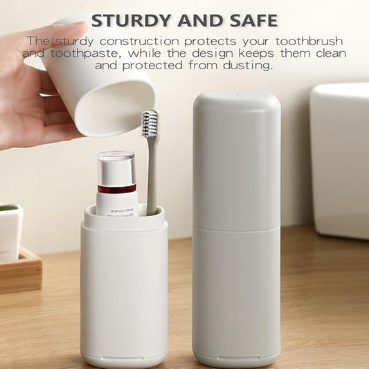 Toothbrush Travel Case, Portable Tooth Brush Holder and Toothpaste Cover, Plastic Travel Toothbrush Cup with Cover, Compact Storage Container for School Camping Business Trip Bathroom (White)