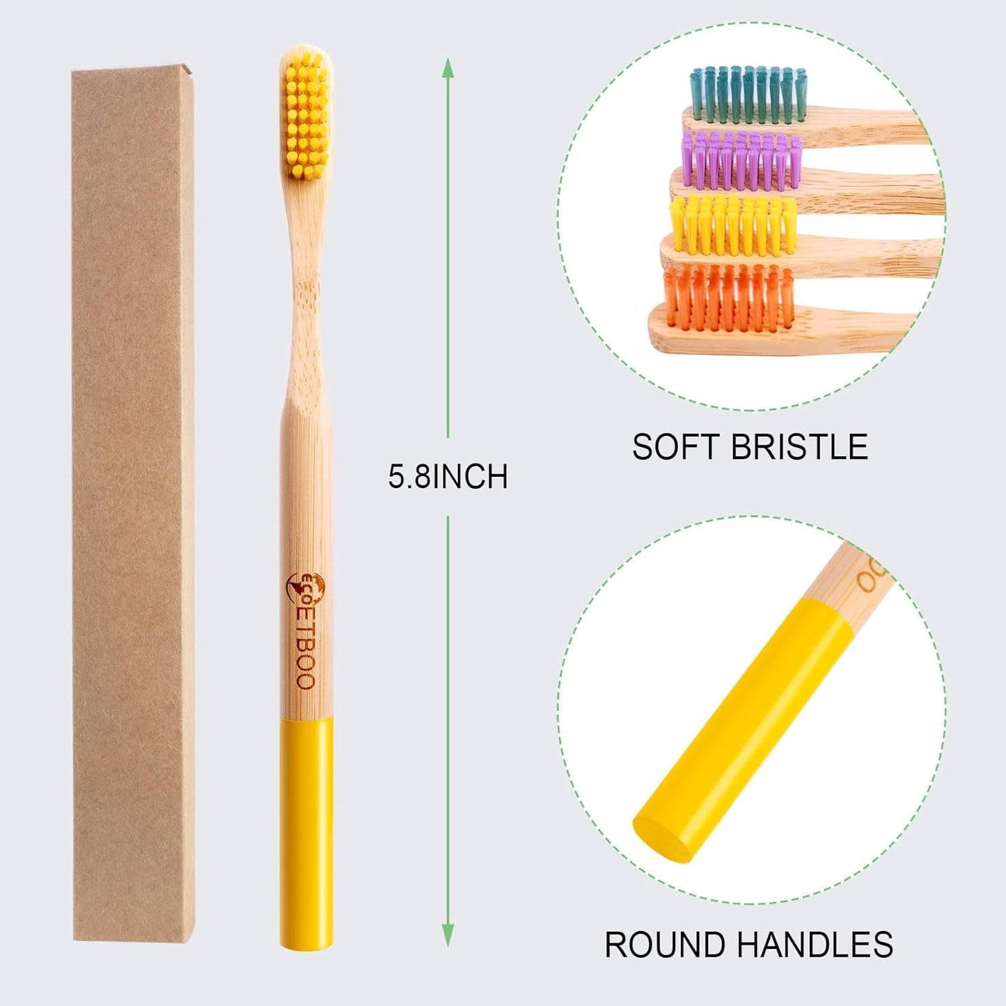 Bamboo Toothbrushes Medium Hard Bristles for Adults 10 Pack, Wooden Toothbrush Family Set Natural Organic Tooth Brush Multi-Color