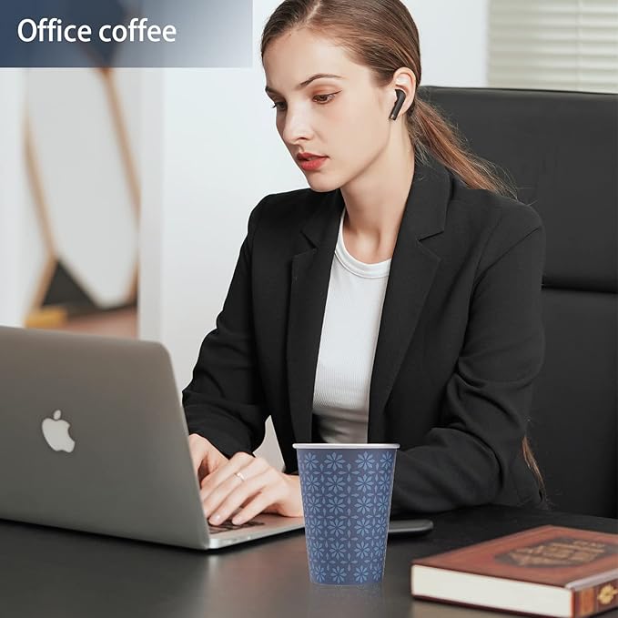 300 Pack Paper Cups 8 oz, Disposable Hot/Cold Beverage Drinking Cups, 8 OZ Paper Coffee Cups, Navy Floral Coffee Cups for Party, Picnic, Travel, and Events.