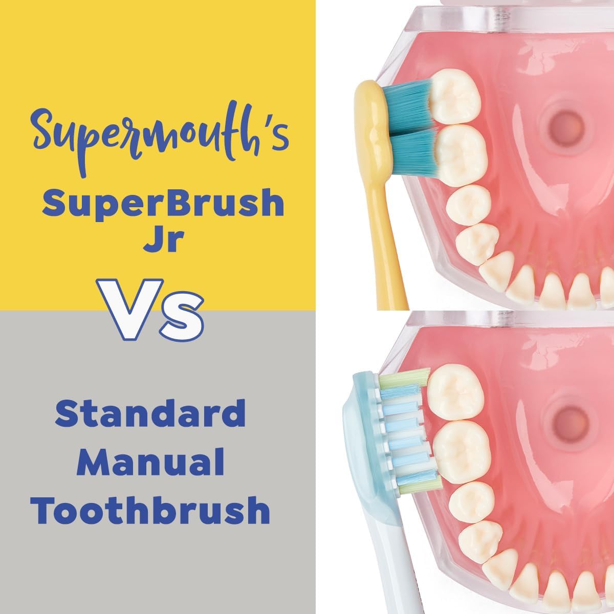 SuperMouth® SuperBrush Jr.® Kids Manual Toothbrush – Soft Patented SuperBristles® Clean Baby Teeth 30X Better, Gentle Plaque Removal, Augmented Reality Teaches Proper Brushing