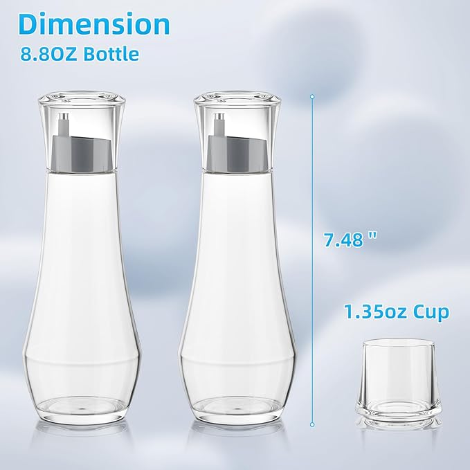 VITVITI Glass Mouthwash Dispenser for Bathroom, 8.8OZ Mouth Wash Container Bottle with Lid Cup, Small Clear Refillable Mouthwash Dispenser Decanter for Countertop, Gray