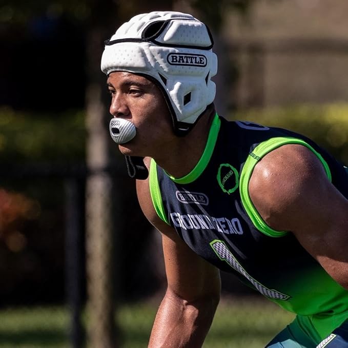 Battle Sports Carbon Oxygen Football Mouthguard - with a Convertible Strap, Superior Airflow & Better Performance, Maximum Protection & Breathability Football Mouthpiece, Works with Braces - Silver