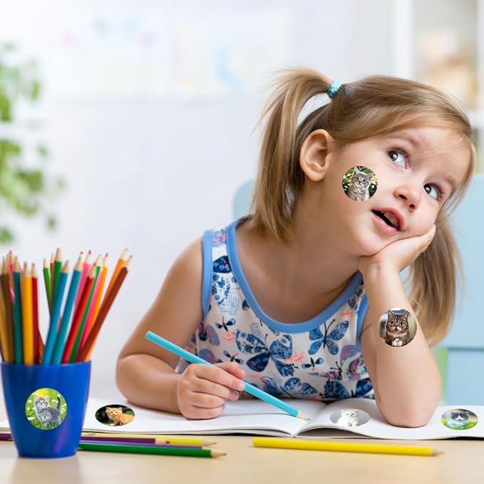 Cat Stickers for Kids Teachers 1.5 Inch 600Pcs Cat Stickers for Kids Birthday Party School Reward Giveaways