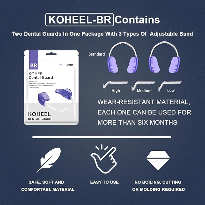 KOHEEL BR-PRO Adjustable Mouth Guard for Teeth Grinding and Clenching, No Boiling Night Guard, Stop Bruxism Dental Guard (4 Count)