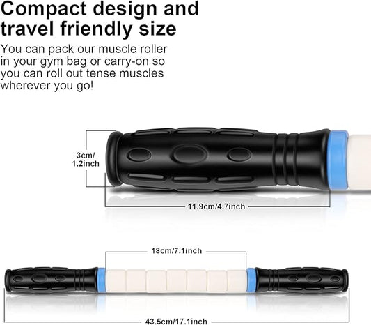 iGreely Premium Muscle Roller The Ultimate Massage Roller Stick 17 Inches Recommended by Physical Therapists Promotes Recovery Fast Relief for Cramps Soreness Tight Muscles-White