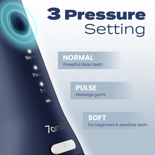 7AM2M Portable Water Flosser Cordless, Water Flosser for Teeth with 3 Modes and 2 Jet Tips, USB C Rechargeable, IPX7 Waterproof, Dental Water Flosser for Travel and Home Use (Navy Blue)