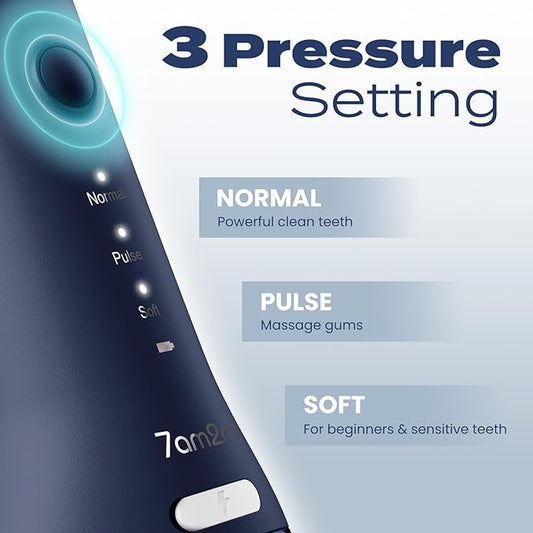 7AM2M Portable Cordless Water Flosser, Oral Irrigator with 3 Modes & 2 Tips, Fast Rechargeable, IPX7 Waterproof, Dental Water Flosser for Travel and Home Use (Navy Blue)
