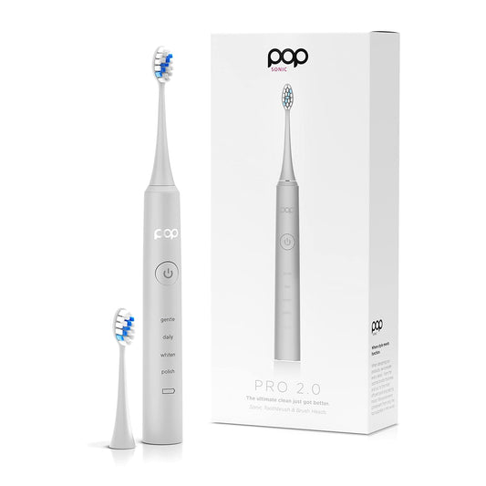 Pop Sonic Pro 2.0 Electric Toothbrush (White) Rechargeable Sonic Toothbrush with 45,000 Vibrations Per Minute & 4 Cleaning Modes for Adults & Kids with Long Lasting Dupont Nylon Bristles