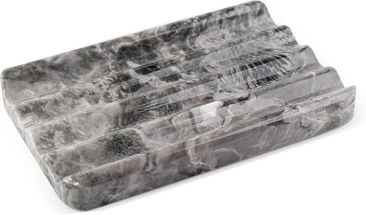 Marble Soap Dish, Bar Soap Holder Shower, Brown Soaps Saver with Water Ripple Design, Easy Cleaning Stone Sponge Holder for Kitchen Sink,Bathroom, Executive Natural Stone Soap Tray