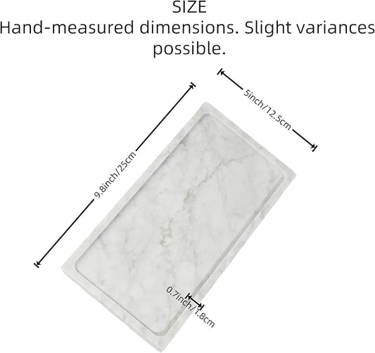 Solid Natural Marble Rectangle Vanity Tray - 9.8"x5" Italy Natural Bath & Counter Organizer, Decorative Jewelry Perfume Holder, Kitchen Coffee Table Serving Tray(White)
