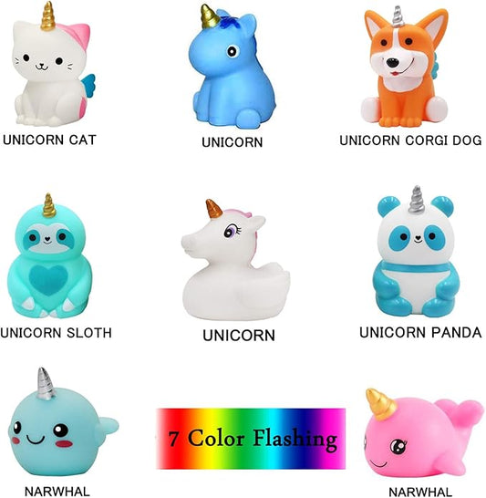 Unicorn Bath Toys Light Up Floating Rubber Toys(8 Packs),Flashing Color Changing Light in Water,Baby Infants Kids Toddler Child Preschool Bathtub Unicorn Bathroom Toy