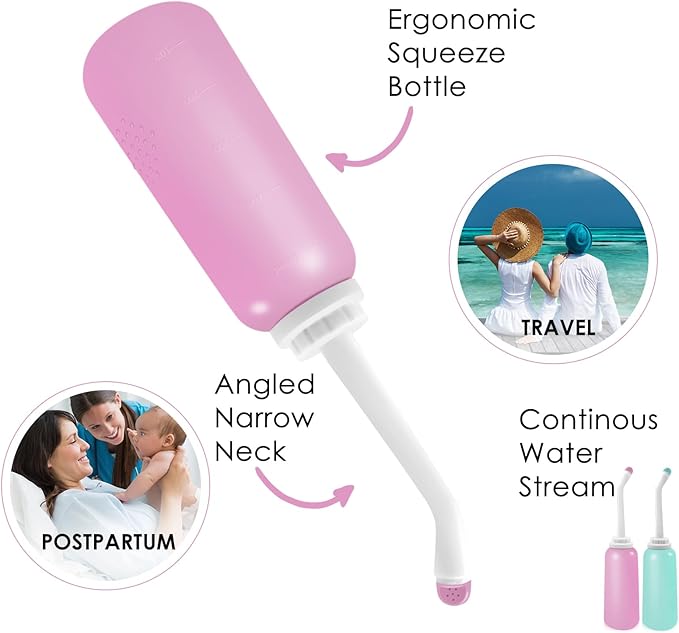 RUFCRIL Peri Bottle, Portable Travel Bidet with Carry Bag, TPE Material Can Be Boiled, 500ml Capacity with 2 Sealing Ring,Essentials for Postpartum Perineal Care, New Baby (Pack of 2)