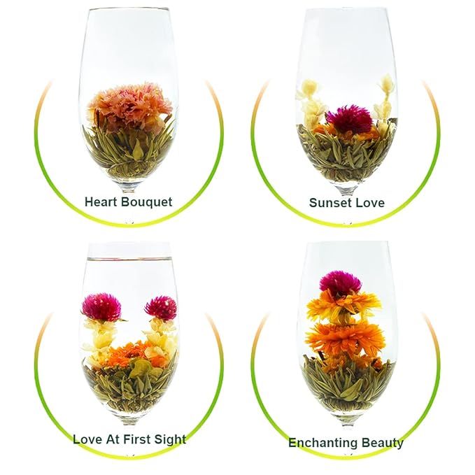 TEARELAE Blooming Tea Flowers - 12pcs Individually Sealed Flowering Balls - Hand-Tied Natural Green Tea Leaves & Edible Flowers - Gifts For Lovers