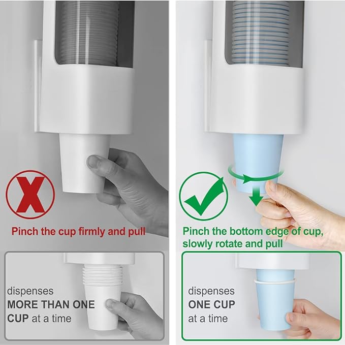 LBTING Water Cooler Cup Dispenser, Pull Type Cup Holder Fit 3oz - 5oz Small Bathroom Disposable Cups, Adhesive Wall Mounted Cup Dispenser - Gray