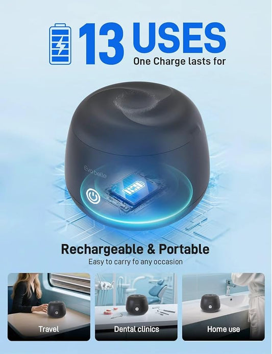 Ultrasonic Retainer Cleaner, EVA BELLE Denture Retainer Cleaner Machine, Tooth Cleaner for Oral Dental Care, Portable Rechargeable Dental Cleaning Pod for Night Guards, Braces, Aligner, Jewelry