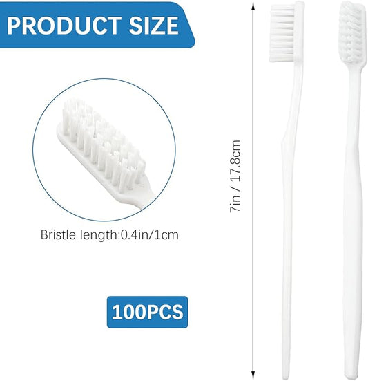 100 pcs Bulk Toothbrushes Individually Wrapped, White Manual Disposable Travel Toothbrush for Adult, Soft Bristles for Homeless,Travel, Hotels