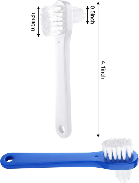 Patelai 6 Pack Denture Cleaning Brush Dual Head Portable Denture Toothbrush Hard Double Sided Multi-Layered Bristles False Teeth Toothbrush for Care Clean Clear Brace Mouth Guard(Blue White,Flat)