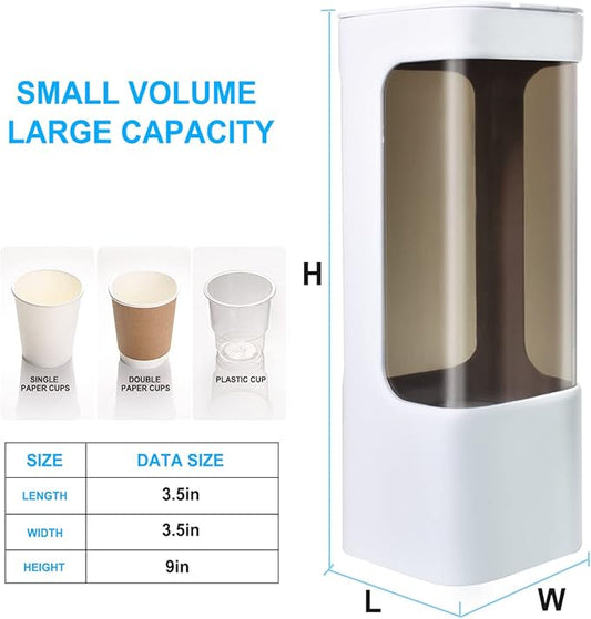 LBTING Water Cooler Cup Dispenser, Pull Type Cup Holder Fit 3oz - 5oz Small Bathroom Disposable Cups, Adhesive Wall Mounted Cup Dispenser - White