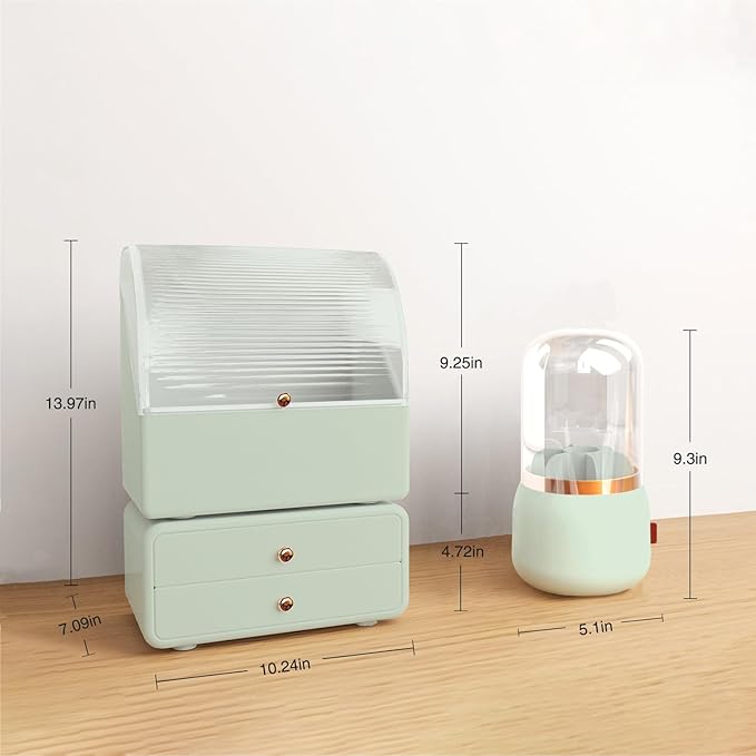 Large Makeup Organizer with Brush Holder, Makeup and Skincare Organizer for Vanity, Cosmetics Skincare Organizers with Lid and Drawers for Countertop, Bathroom, Dresser, Ideal Gifts for Women