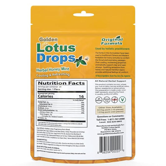 Golden Lotus Drops – Original Herbal Formula | Soothing Honey Mint Lozenges – 1-Pack (20 Count)