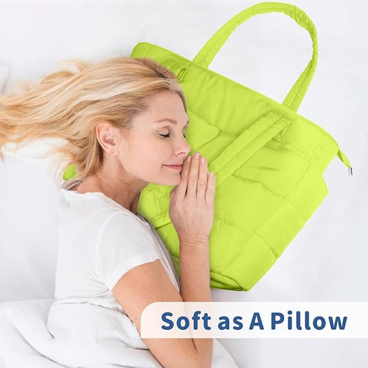 TOPDesign Puffer Tote Bag for Women, Lightweight Puffy Handbag with Compartments, Quilted Shoulder Bag for Work, Travel, Gym