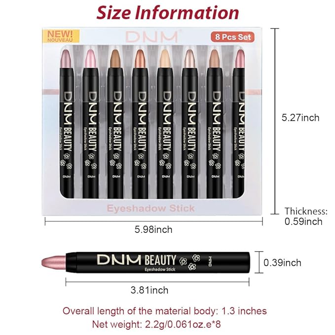 evpct 8Pcs Cream Eyeshadow Stick Set for Women, Metallic Mauve Light Pink Nude Brown Copper Beige Silver Gold Rose Shimmer, Silky Matte Shimmer Eyeshadow Applicator Sticks Eye Makeup sombras para ojos