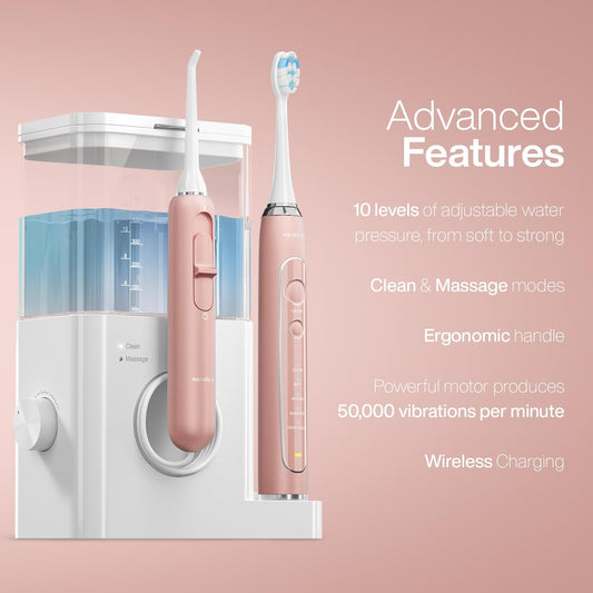 AquaSonic Home Dental Center PRO – Brushing & Flossing Made Easy – Brush & Floss – Power Toothbrush & Water Flosser – Whiter Teeth & Healthier Gums