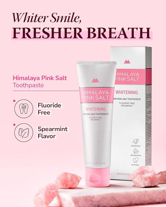 HIMALAYA PINKSALT Natural Whitening Toothpaste, 3.9 OZ (Pack of 2)- Fluoride Free I Natural Toothpaste for Teeth Whitening I Gum Health Care I Plaque Remover I Spearmint Flavor